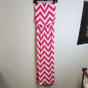 Chico's Pink and White Chevron Dress